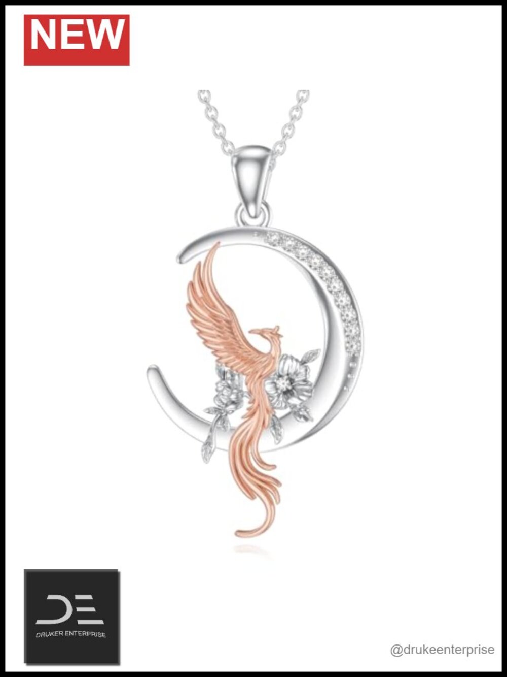 Sterling Silver Diamond Phoenix Pendant Necklace Good Luck Jewelry Gift